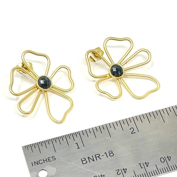 New Anthropologie Abstract Floral Earrings Gold - Picture 4 of 5